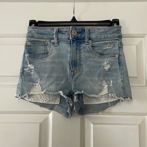 american eagle hi-rise shortie jean shorts